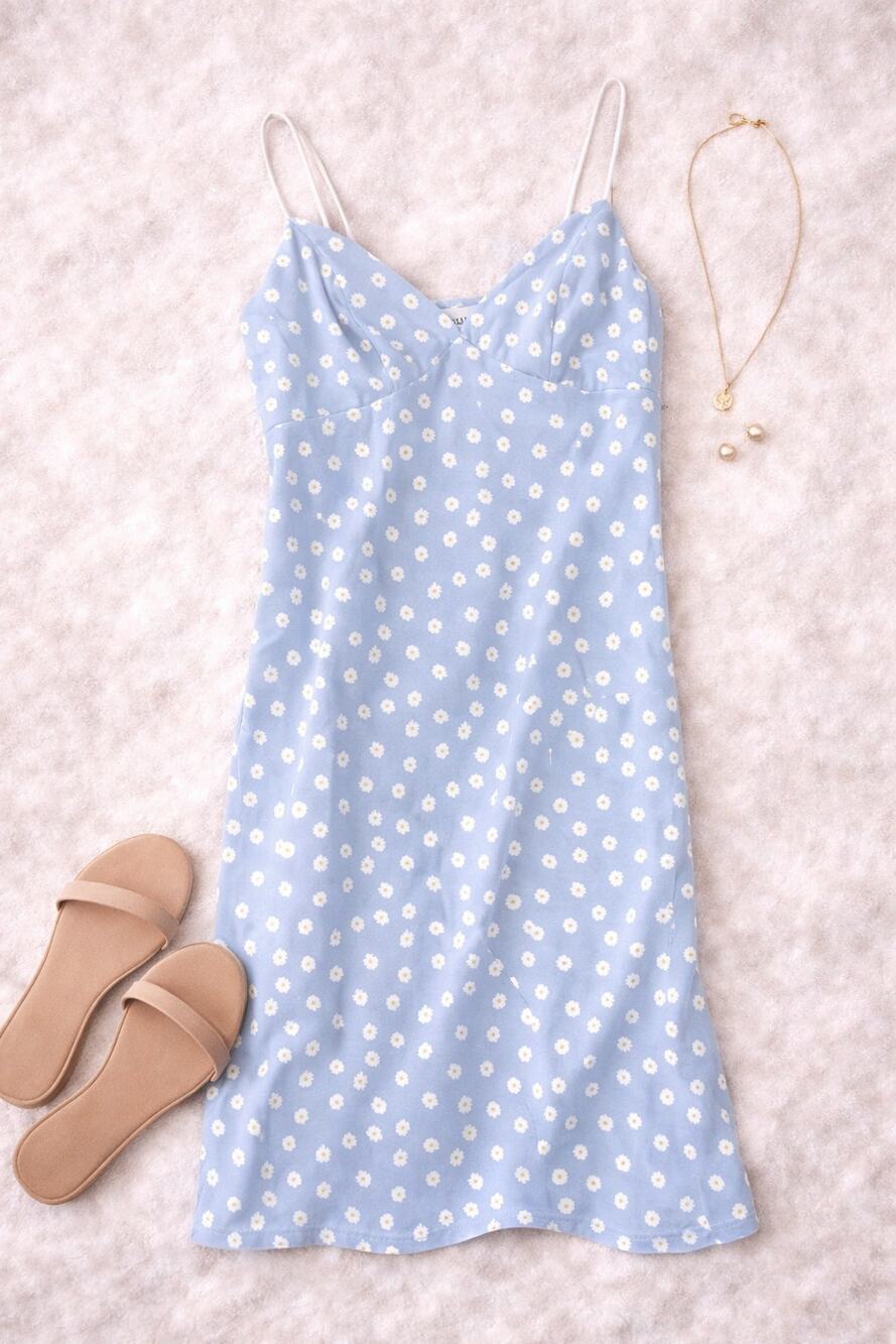 Hello Molly Women’s Quincy Ditsy Daisy Floral Mini Slip Dress Baby Blue Size S